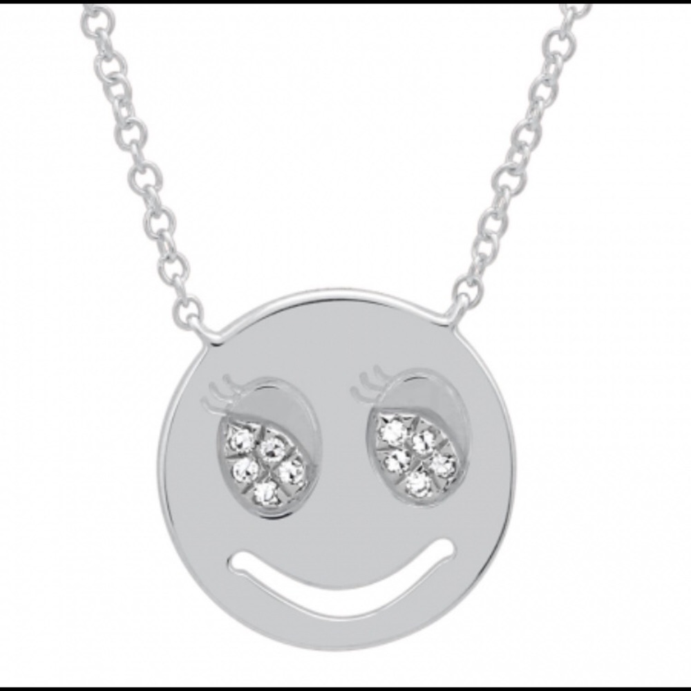 14K white gold and diamonds Love eyes necklace